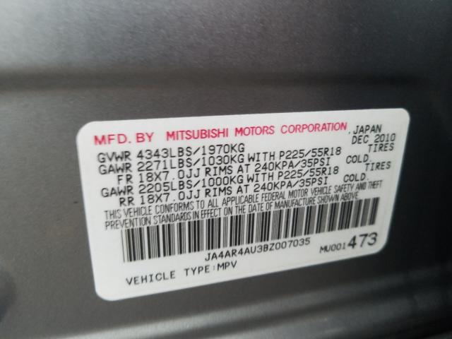 Photo 9 VIN: JA4AR4AU3BZ007035 - MITSUBISHI OUTLANDER 