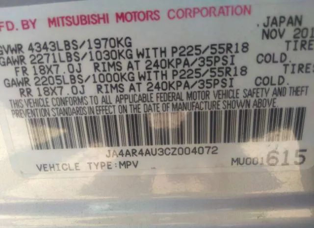 Photo 8 VIN: JA4AR4AU3CZ004072 - MITSUBISHI OUTLANDER SPORT 