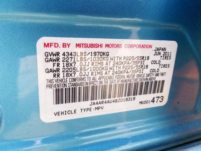 Photo 9 VIN: JA4AR4AU4BZ018318 - MITSUBISHI OUTLANDER 