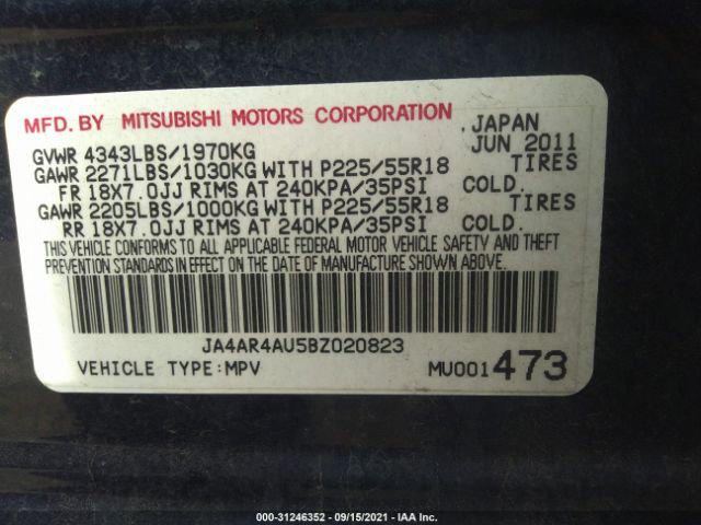 Photo 8 VIN: JA4AR4AU5BZ020823 - MITSUBISHI OUTLANDER SPORT 