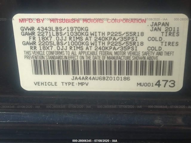 Photo 8 VIN: JA4AR4AU6BZ010186 - MITSUBISHI OUTLANDER SPORT 