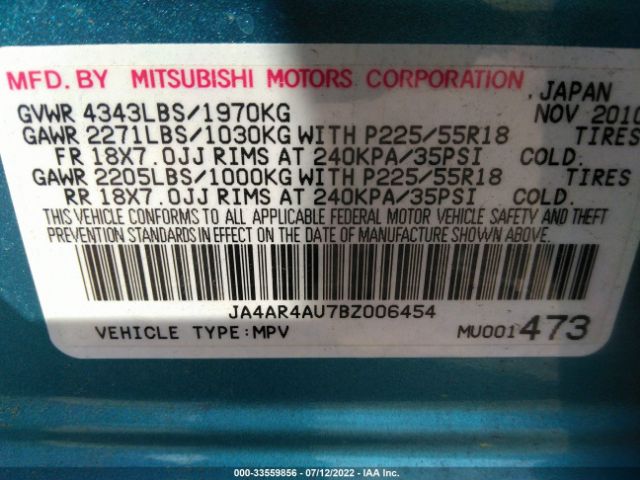 Photo 8 VIN: JA4AR4AU7BZ006454 - MITSUBISHI OUTLANDER SPORT 