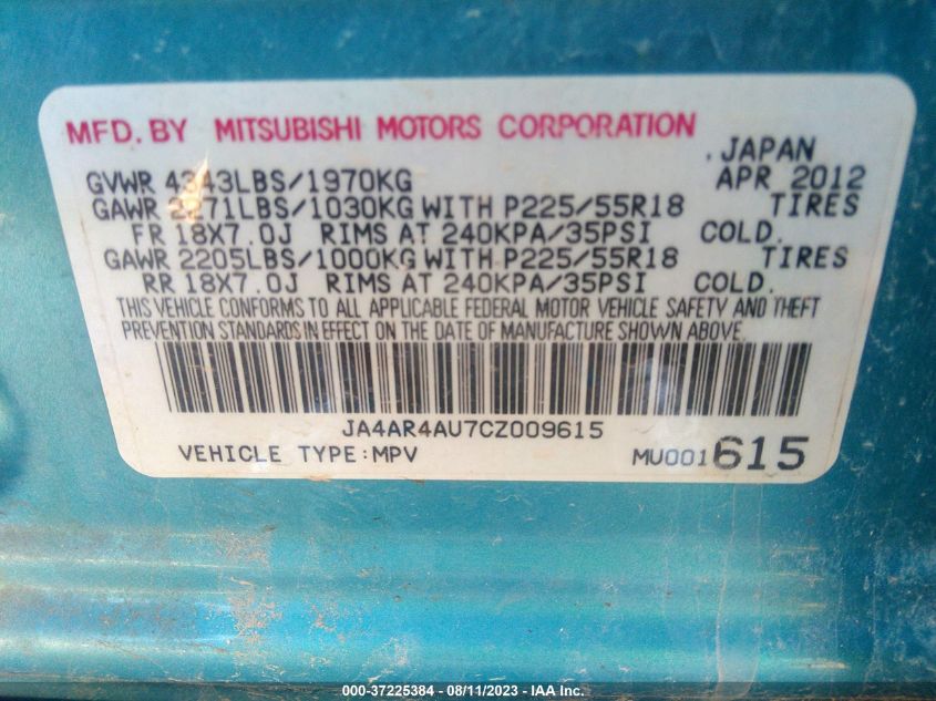 Photo 8 VIN: JA4AR4AU7CZ009615 - MITSUBISHI OUTLANDER 