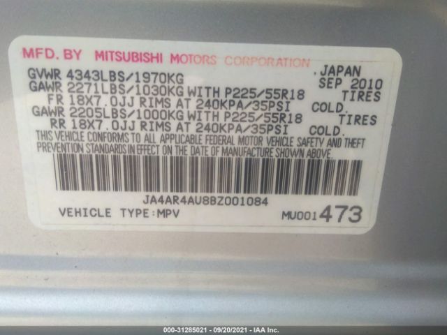 Photo 8 VIN: JA4AR4AU8BZ001084 - MITSUBISHI OUTLANDER SPORT 