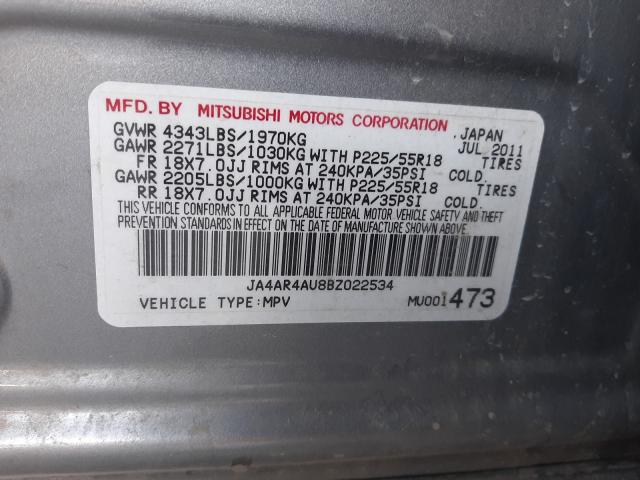 Photo 9 VIN: JA4AR4AU8BZ022534 - MITSUBISHI OUTLANDER 