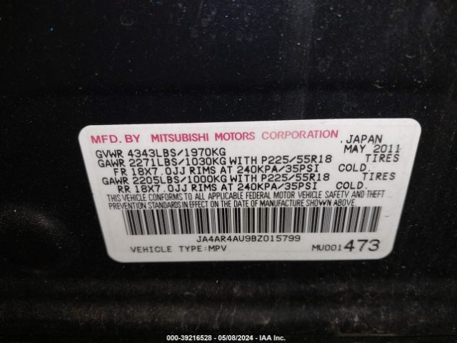 Photo 8 VIN: JA4AR4AU9BZ015799 - MITSUBISHI OUTLANDER SPORT 