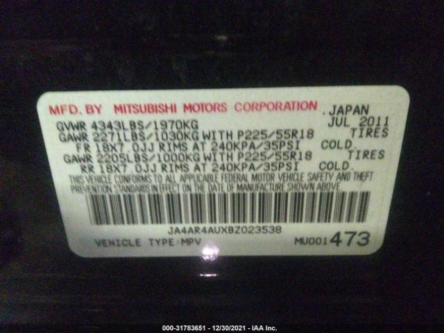 Photo 8 VIN: JA4AR4AUXBZ023538 - MITSUBISHI OUTLANDER SPORT 