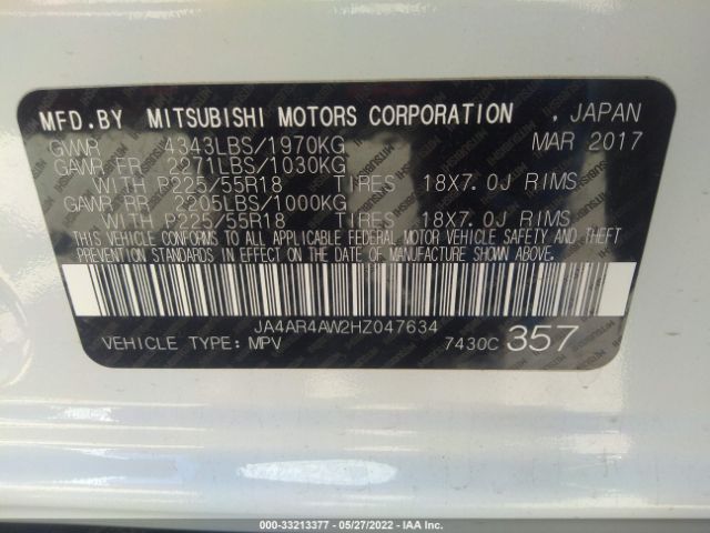 Photo 8 VIN: JA4AR4AW2HZ047634 - MITSUBISHI OUTLANDER SPORT 