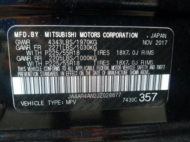 Photo 9 VIN: JA4AR4AW2JZ028877 - MITSUBISHI OUTLANDER 