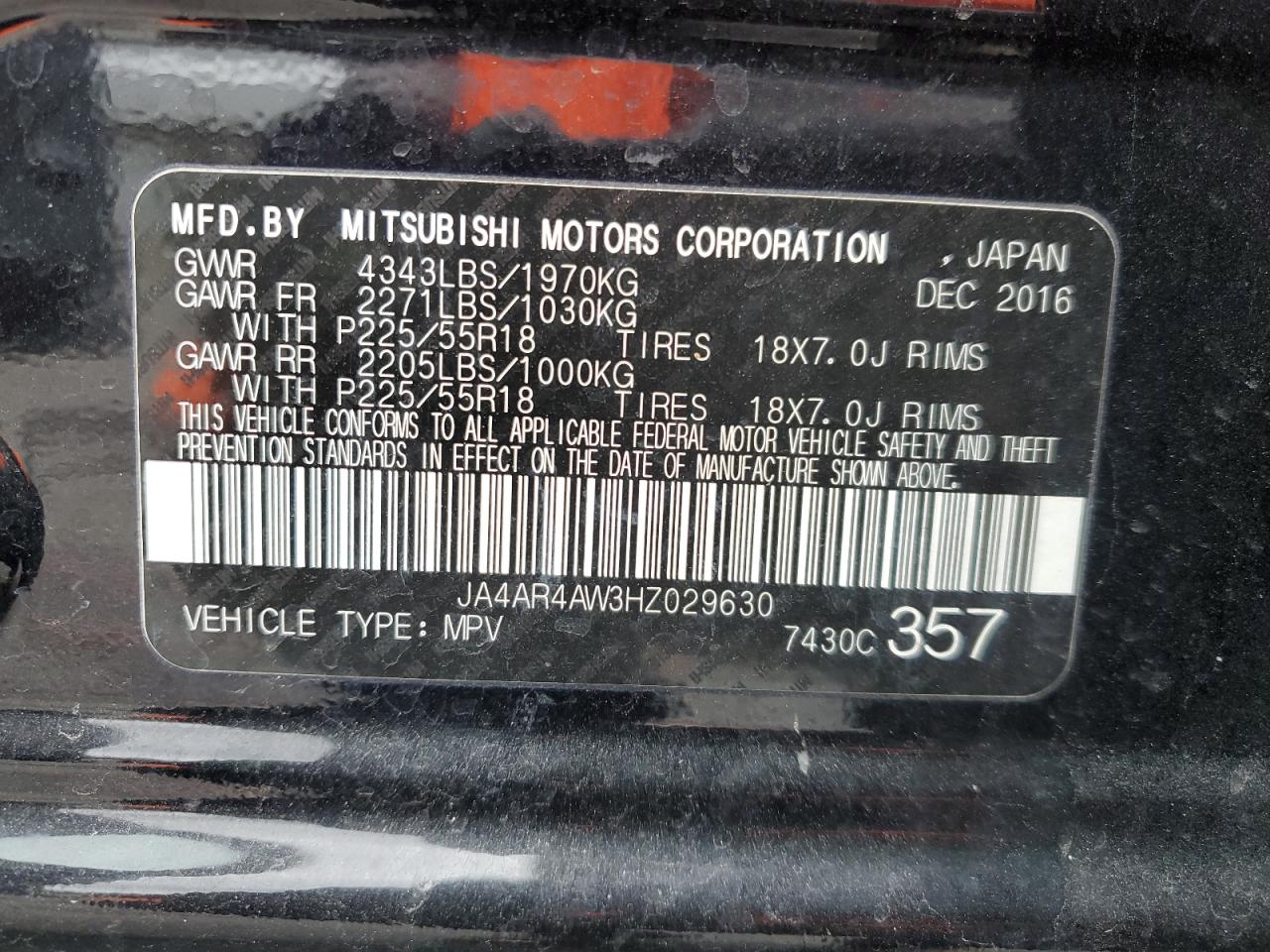 Photo 11 VIN: JA4AR4AW3HZ029630 - MITSUBISHI OUTLANDER 