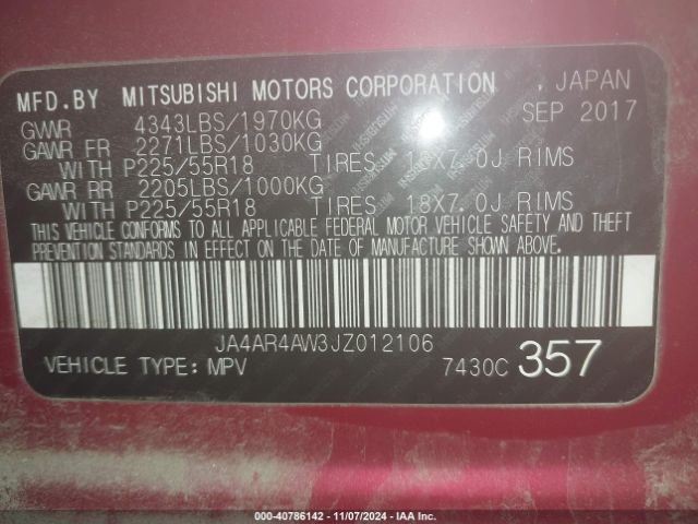 Photo 8 VIN: JA4AR4AW3JZ012106 - MITSUBISHI OUTLANDER SPORT 