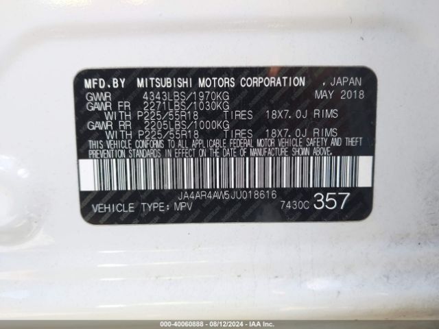 Photo 8 VIN: JA4AR4AW5JU018616 - MITSUBISHI OUTLANDER SPORT 