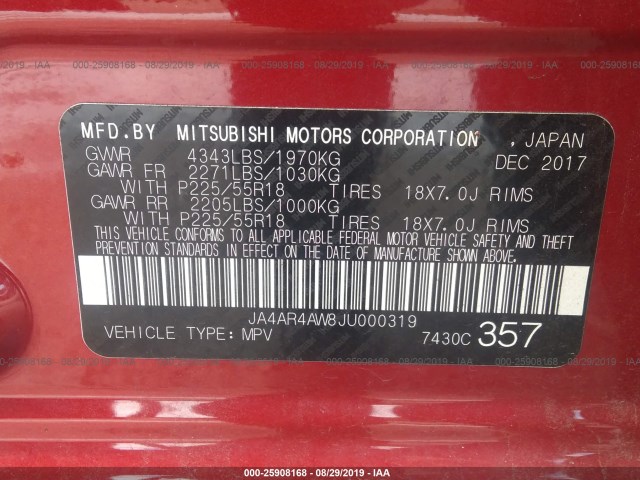 Photo 8 VIN: JA4AR4AW8JU000319 - MITSUBISHI OUTLANDER SPORT 