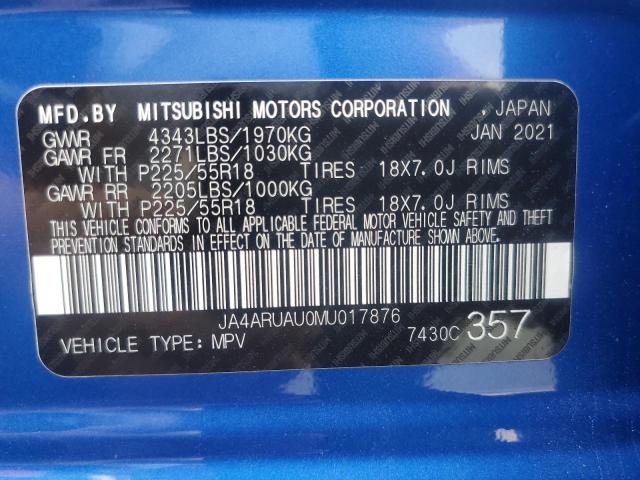 Photo 12 VIN: JA4ARUAU0MU017876 - MITSUBISHI OUTLANDER 