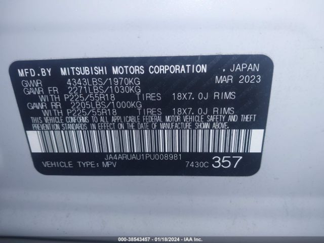 Photo 8 VIN: JA4ARUAU1PU008981 - MITSUBISHI OUTLANDER SPORT 