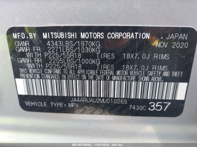 Photo 8 VIN: JA4ARUAU2MU010265 - MITSUBISHI OUTLANDER SPORT 