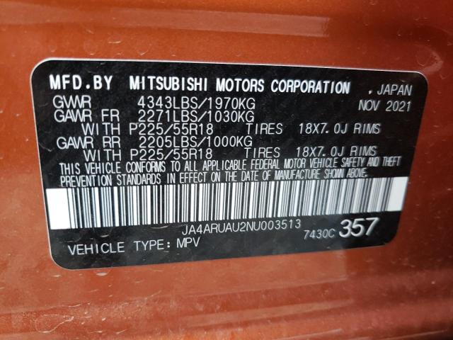 Photo 9 VIN: JA4ARUAU2NU003513 - MITSUBISHI OUTLANDER 