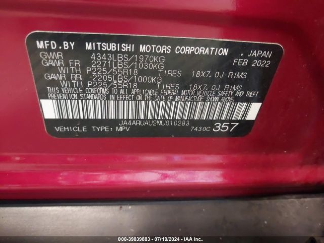 Photo 8 VIN: JA4ARUAU2NU010283 - MITSUBISHI OUTLANDER SPORT 