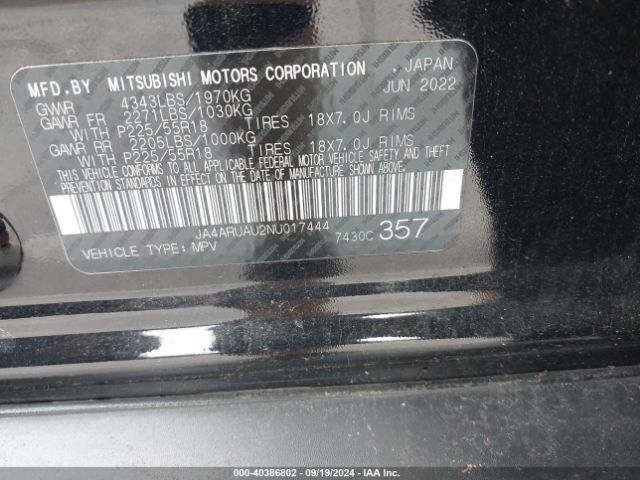 Photo 8 VIN: JA4ARUAU2NU017444 - MITSUBISHI OUTLANDER SPORT 