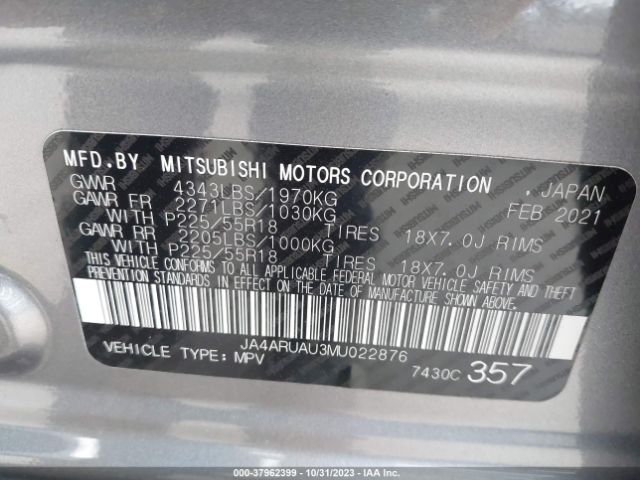 Photo 8 VIN: JA4ARUAU3MU022876 - MITSUBISHI OUTLANDER SPORT 