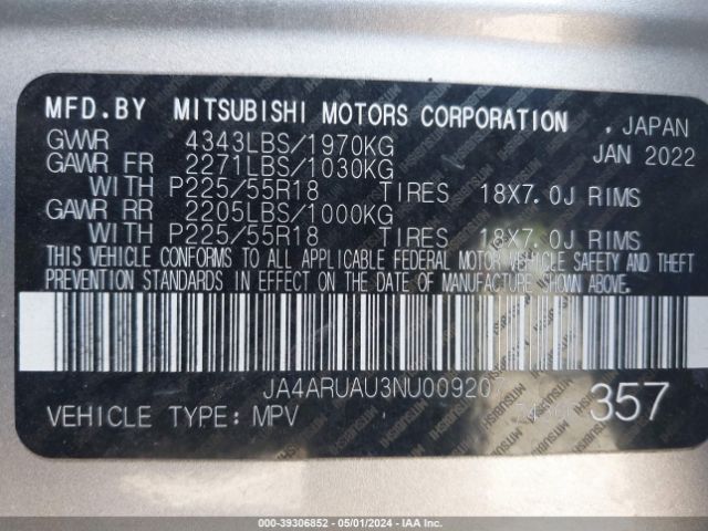 Photo 8 VIN: JA4ARUAU3NU009207 - MITSUBISHI OUTLANDER SPORT 