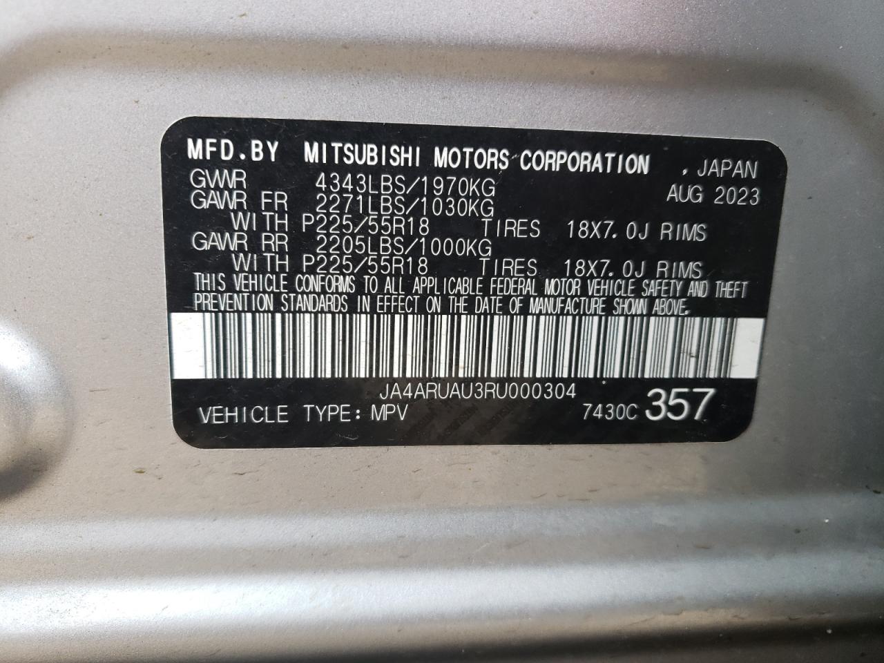 Photo 11 VIN: JA4ARUAU3RU000304 - MITSUBISHI OUTLANDER 