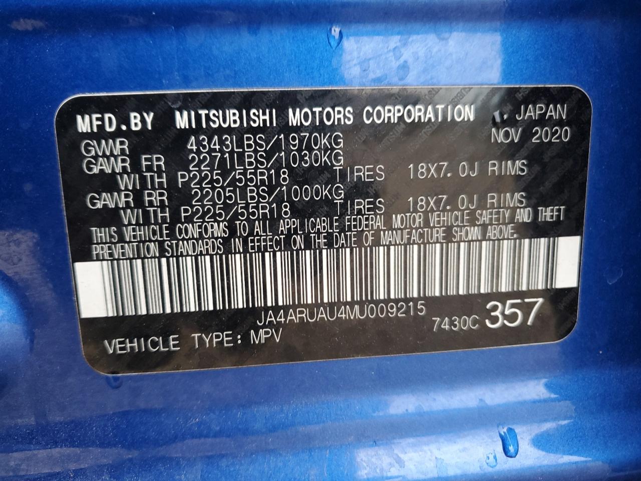 Photo 12 VIN: JA4ARUAU4MU009215 - MITSUBISHI OUTLANDER 