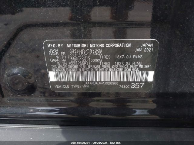 Photo 8 VIN: JA4ARUAU4MU020960 - MITSUBISHI OUTLANDER SPORT 