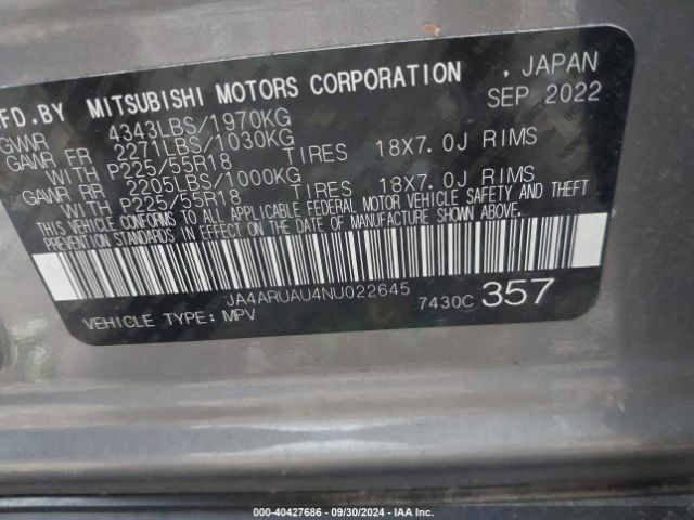 Photo 8 VIN: JA4ARUAU4NU022645 - MITSUBISHI OUTLANDER SPORT 