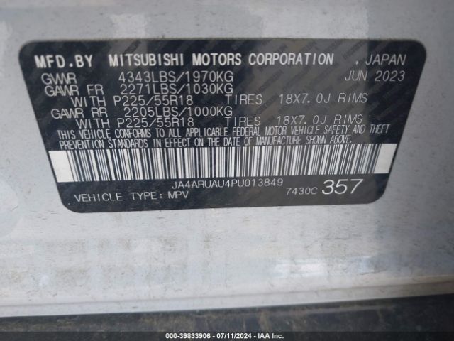 Photo 8 VIN: JA4ARUAU4PU013849 - MITSUBISHI OUTLANDER SPORT 