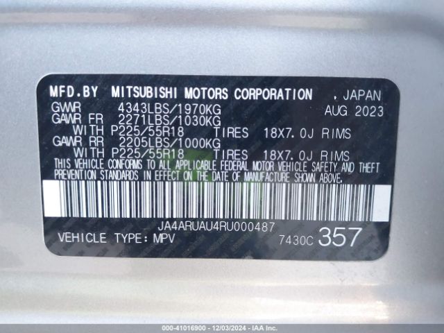 Photo 8 VIN: JA4ARUAU4RU000487 - MITSUBISHI OUTLANDER SPORT 