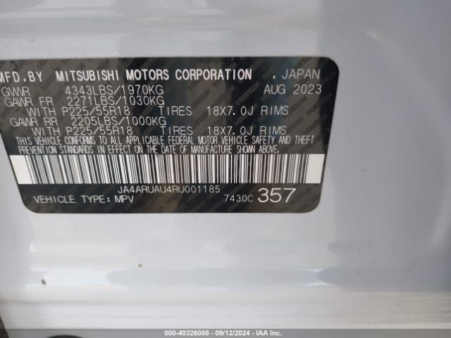 Photo 8 VIN: JA4ARUAU4RU001185 - MITSUBISHI OUTLANDER SPORT 