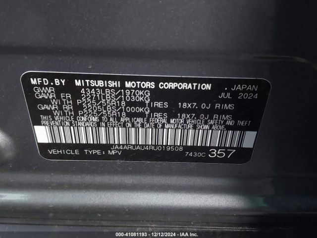 Photo 8 VIN: JA4ARUAU4RU019508 - MITSUBISHI OUTLANDER SPORT 