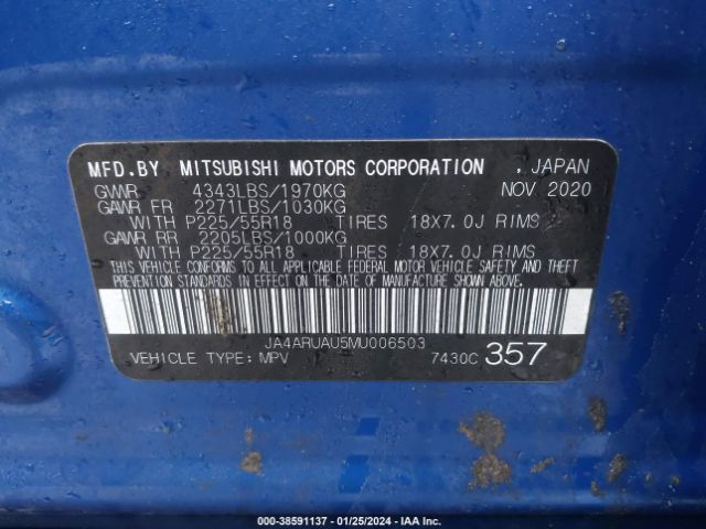 Photo 8 VIN: JA4ARUAU5MU006503 - MITSUBISHI OUTLANDER SPORT 