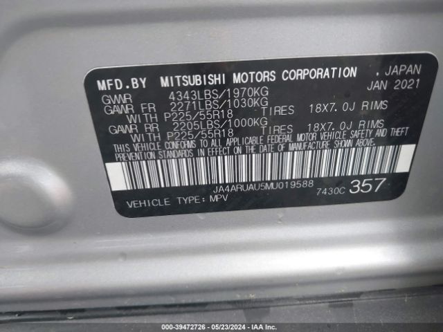 Photo 8 VIN: JA4ARUAU5MU019588 - MITSUBISHI OUTLANDER SPORT 