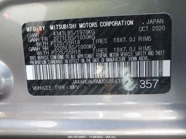 Photo 8 VIN: JA4ARUAU6MU003643 - MITSUBISHI OUTLANDER SPORT 