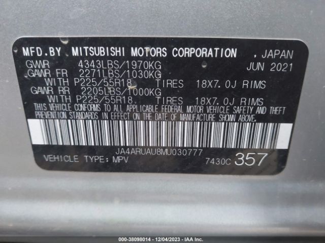 Photo 8 VIN: JA4ARUAU8MU030777 - MITSUBISHI OUTLANDER SPORT 