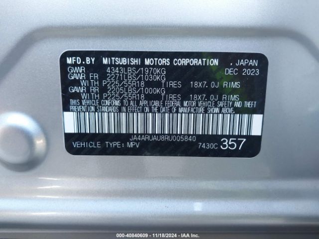 Photo 8 VIN: JA4ARUAU8RU005840 - MITSUBISHI OUTLANDER SPORT 