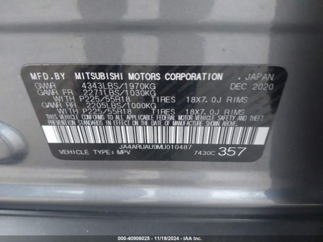 Photo 8 VIN: JA4ARUAU9MU010487 - MITSUBISHI OUTLANDER SPORT 