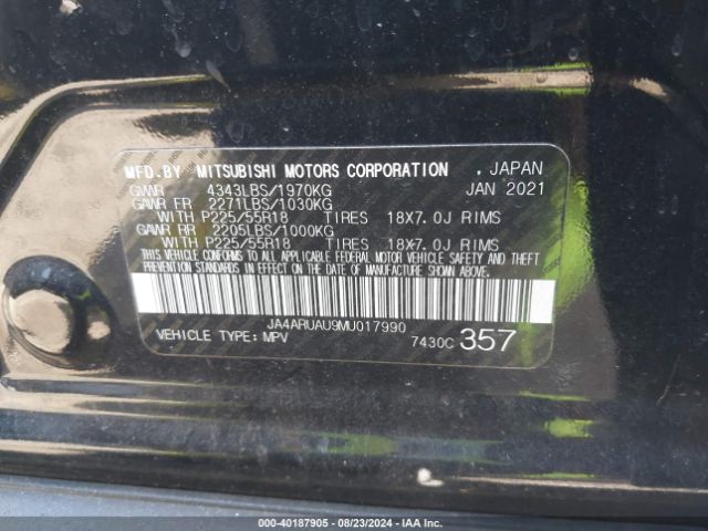 Photo 8 VIN: JA4ARUAU9MU017990 - MITSUBISHI OUTLANDER SPORT 