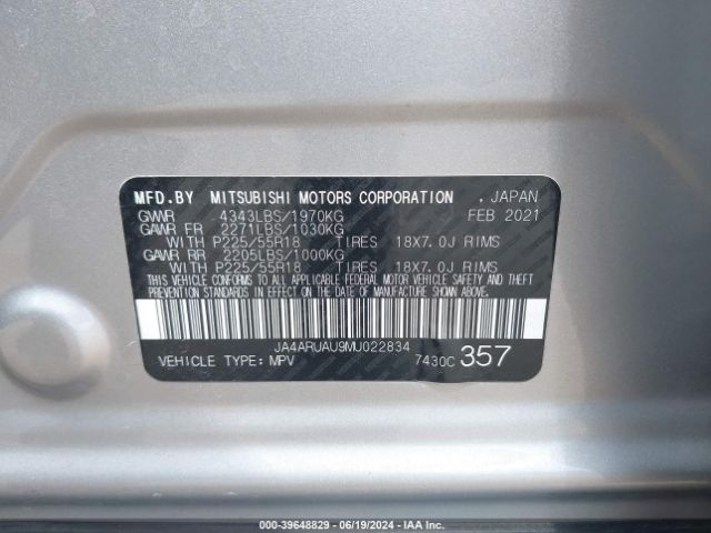 Photo 8 VIN: JA4ARUAU9MU022834 - MITSUBISHI OUTLANDER SPORT 