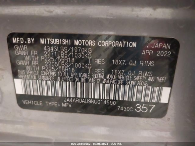 Photo 8 VIN: JA4ARUAU9NU014590 - MITSUBISHI OUTLANDER SPORT 