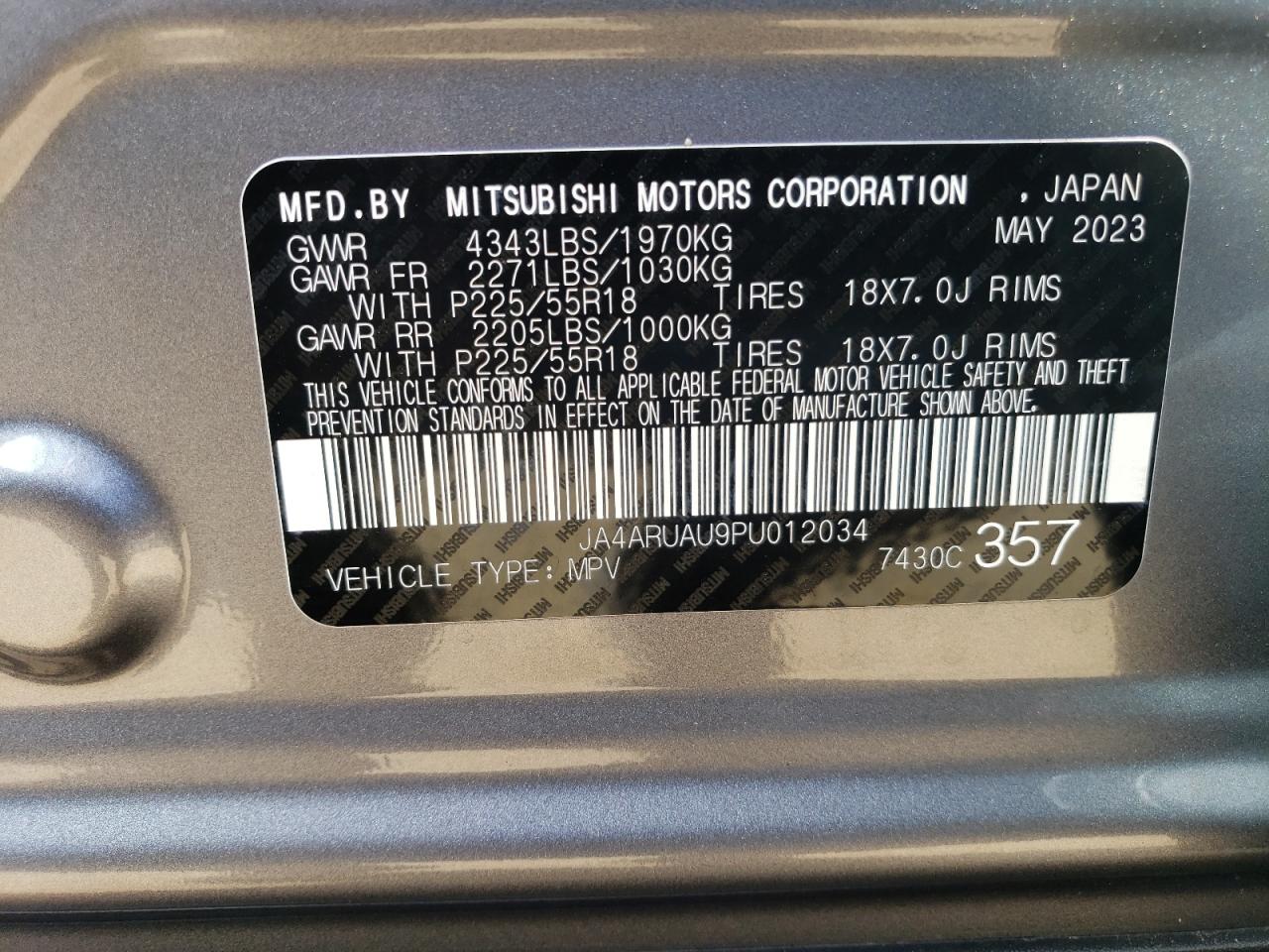 Photo 11 VIN: JA4ARUAU9PU012034 - MITSUBISHI OUTLANDER 