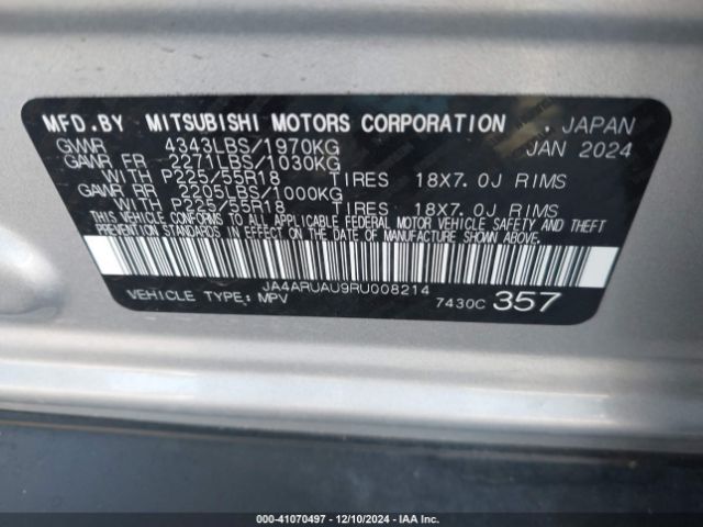 Photo 8 VIN: JA4ARUAU9RU008214 - MITSUBISHI OUTLANDER SPORT 