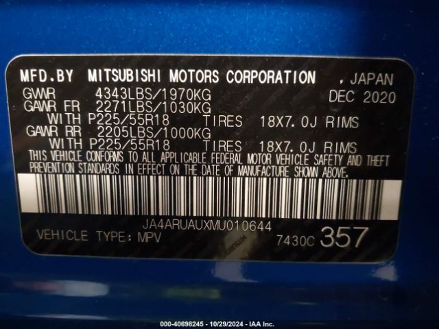 Photo 8 VIN: JA4ARUAUXMU010644 - MITSUBISHI OUTLANDER SPORT 