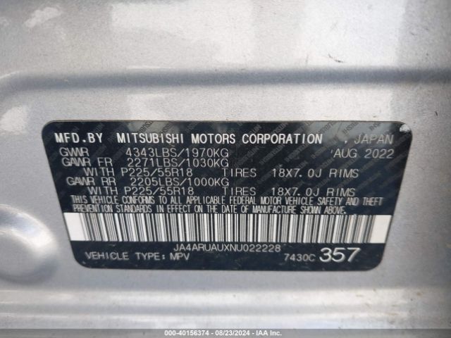 Photo 8 VIN: JA4ARUAUXNU022228 - MITSUBISHI OUTLANDER SPORT 