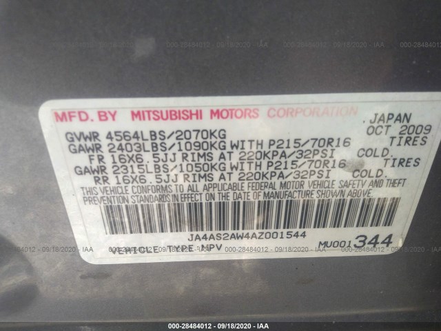 Photo 8 VIN: JA4AS2AW4AZ001544 - MITSUBISHI OUTLANDER 