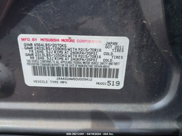 Photo 8 VIN: JA4AS2AW5CU009412 - MITSUBISHI OUTLANDER 