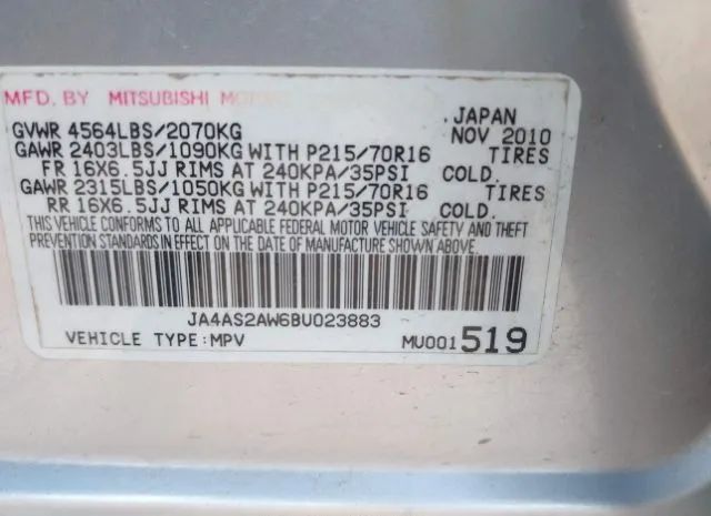 Photo 8 VIN: JA4AS2AW6BU023883 - MITSUBISHI OUTLANDER 