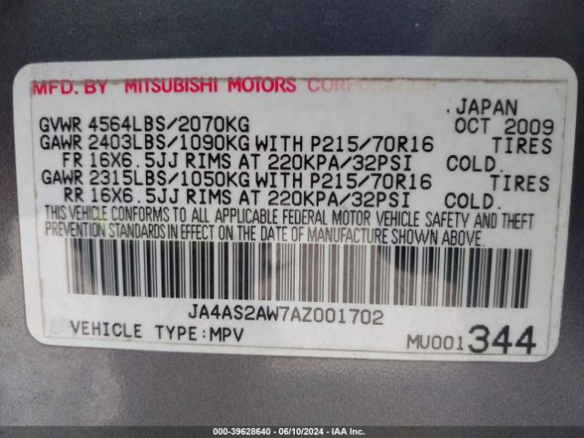 Photo 8 VIN: JA4AS2AW7AZ001702 - MITSUBISHI OUTLANDER 